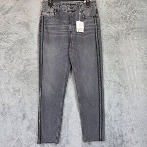 Zara Jeans Womens 6 Gray Mom Fit High Rise Straight Leg 100% Cotton Beaded Trim